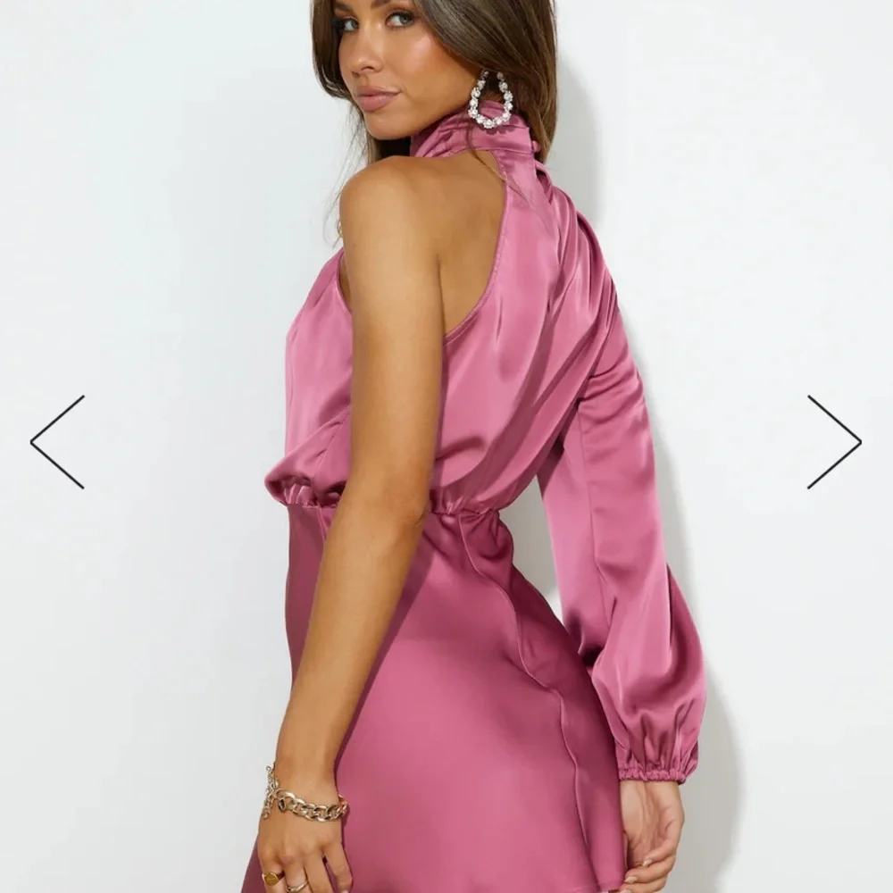Hello Molly One-Shoulder Satin Mini Dress in Dusty Rose